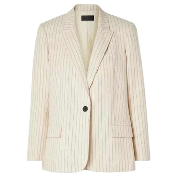 Nili Lotan Don Pinstripe One Button Blazer Jacket Natural Size 0 - Picture 1 of 12